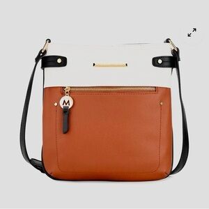 NWT MIA K Camilla Crossbody bag. Camel and white with black strap and trim.